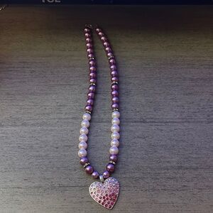 Elegant Pink and Purple Beaded Heart Necklace